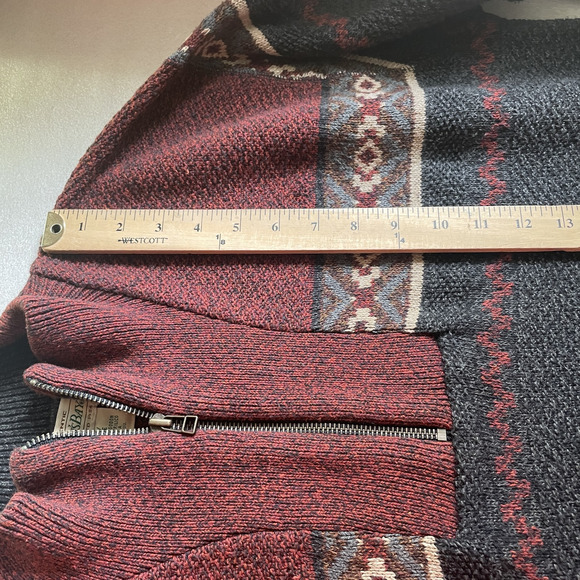 Vintage 90s St Johns Bay Sweater Men Large Gray Red Aztec Half Zip Knit Pullover - Picture 9 of 11